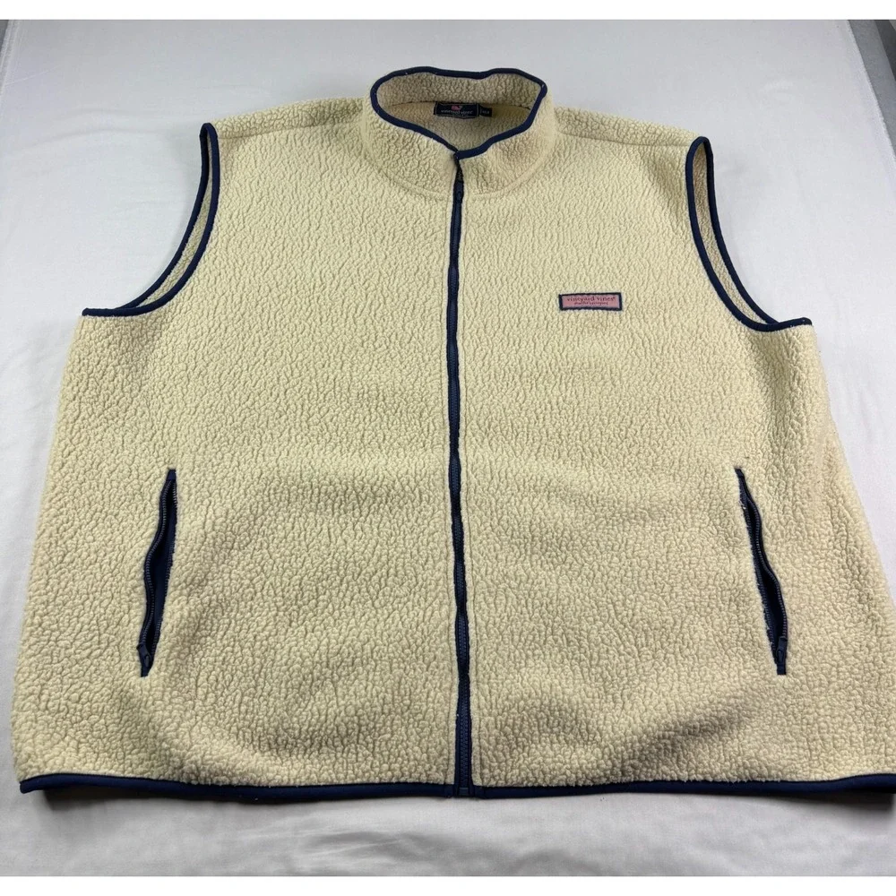 Vineyard Vines Vest Mens 4XB Big Beige Fleece Sherpa Full Zip Preppy Casual